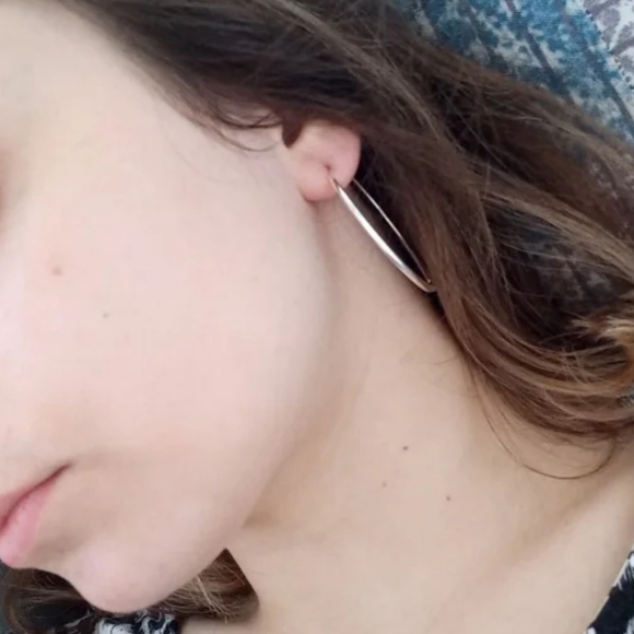 Sterling silver plate scrub Hoop Earrings 60mm - Picture 4 of 14